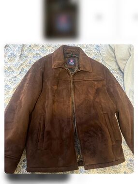 Chaps Brown Suede Zip Jacket with Shearling Lining